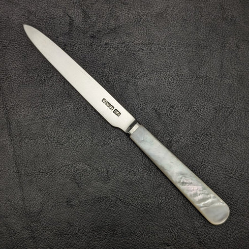 1915 British Antique Fruit Cutlery Set Sterling Silver Blade White Pearl Shell Handle BOX②